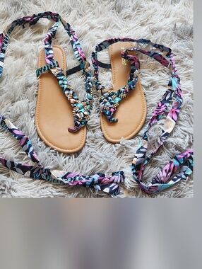 Floral Wrap Tie Sandals in Multicolor - Women
